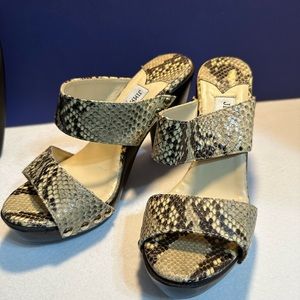 Jimmy Choo Snakeskin Wooden Mules Heels 38
